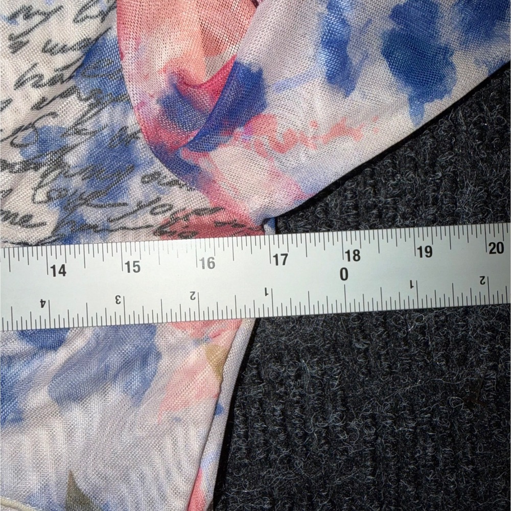 Tiger Mist Mini Dress Womens L Pink Blue Excellent Mesh Floral Script V-Neck Tie - Picture 9 of 9